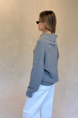 Olsen Drape Neck Knit Sweater Grey