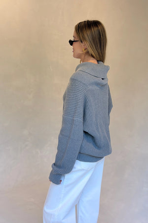 Olsen Drape Neck Knit Sweater Grey