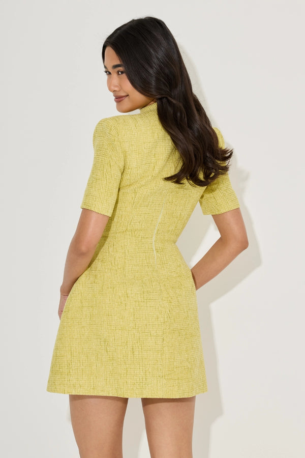 Cotton Mix Boucle Button Dress Chartreuse