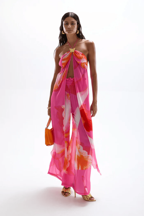 Mission Pants Wildflower by Cin Cin, trendy wide-leg pants with a vibrant wildflower print, perfect for stylish, relaxed resortwear days.