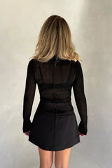Fine Knit Sheer Long Sleeve Top Black