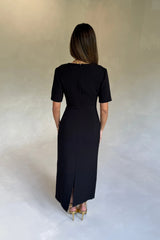 Bobbie Midi Dress Black by Sneaky Link, tailored midi dress with V neck, perfect for events or polished styling