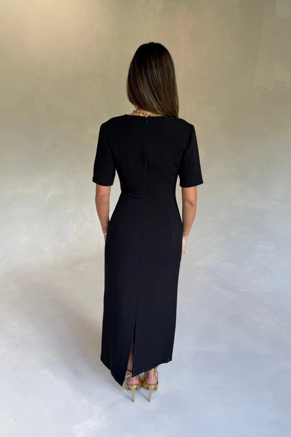 Bobbie Midi Dress Black by Sneaky Link, tailored midi dress with V neck, perfect for events or polished styling