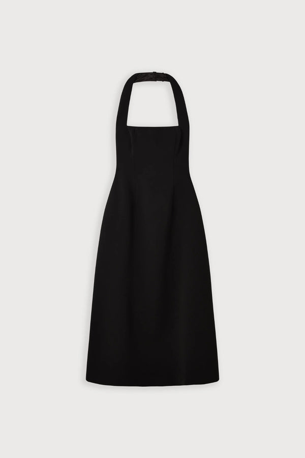 Cotton Mix Halter Midi Dress Black by Odd Muse, structured halter midi dress for timeless evening styling