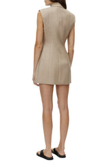 Faro Dress by Camilla and Marc, caramel marle sleeveless blazer mini with contrast cream collar and tailored wrap fit.
