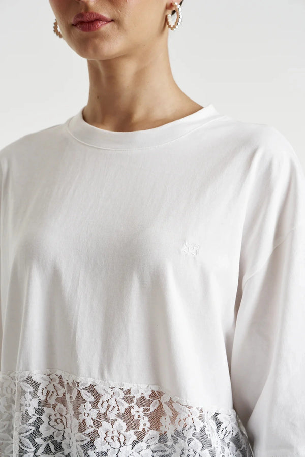 Lace Panel Tee Lily White by Summi Summi, cotton tee with lace detail, perfect for casual daytime styling