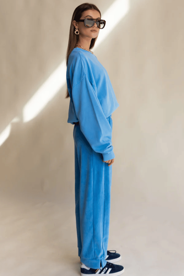 Araminta James | Velour Piping Pant Dusty Blue | Girls With Gems