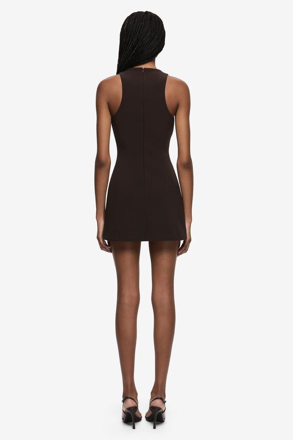 Gemma Racer Mini Dress Espresso by Bec + Bridge, fitted racer neck mini dress, perfect for cocktail events