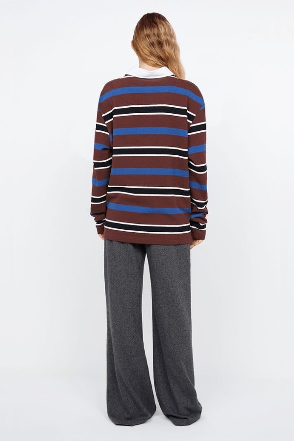 Shae Oversized Pant Charcoal by Bec + Bridge, wide-leg embroidered herringbone suiting with pleat detail, relaxed mid-low waist fit, perfect for work or casual chic.