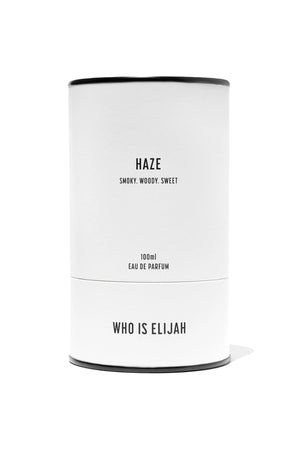 Haze by Who Is Elijah, a unisex scent with pink pepper, orange blossom, clove, chestnut, cedarwood, vanilla, and warm woods.