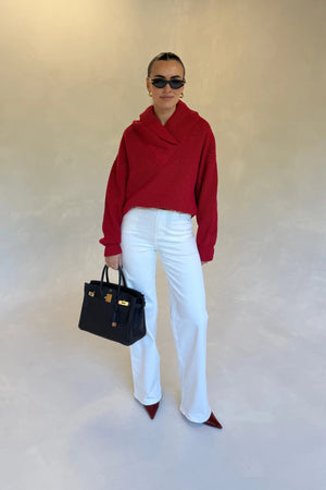 Olsen Drape Neck Knit Sweater Red by Sneaky Link, soft draped knit sweater, perfect for chic winter layering