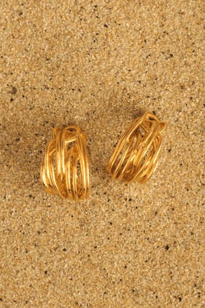 Mirlande Earrings Gold by Amber Sceats, classic woven hoop design with intricate texture, handcrafted in Italy for a timeless, trendy finish.