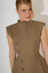 Sleeveless Button Detail Mini Dress Khaki