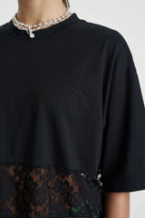 Lace Panel Tee Black by Summi Summi, cotton tee with lace detail, perfect for day to night styling