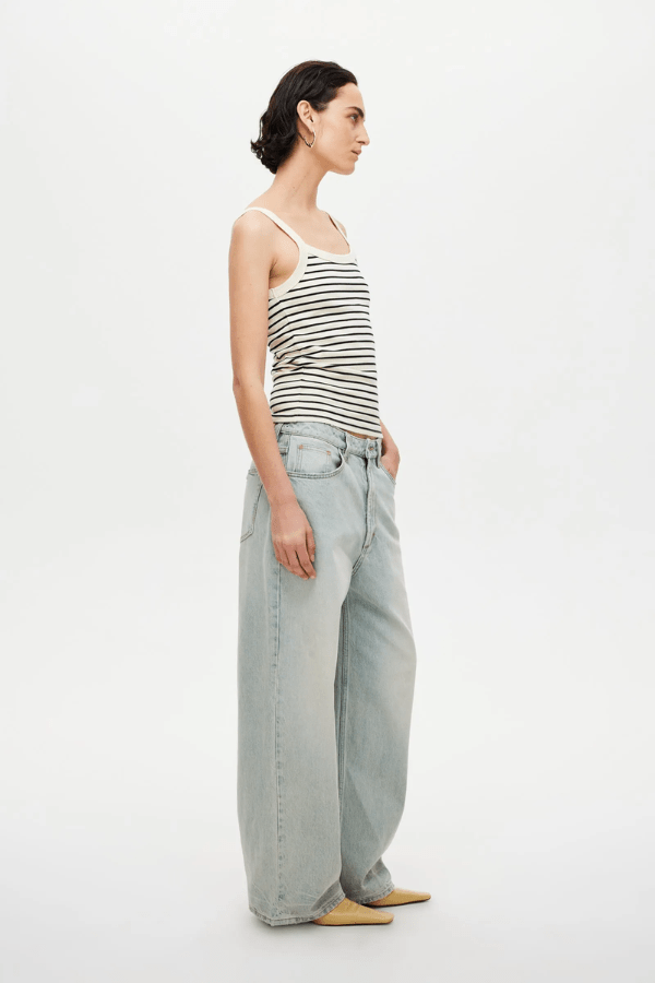 Yoko Relaxed Before Sunset by Neuw Denim, a trendy low-waisted jean with an exaggerated rise, designed to be worn slung low or belted for a tailored look, perfect for casual, contemporary style.