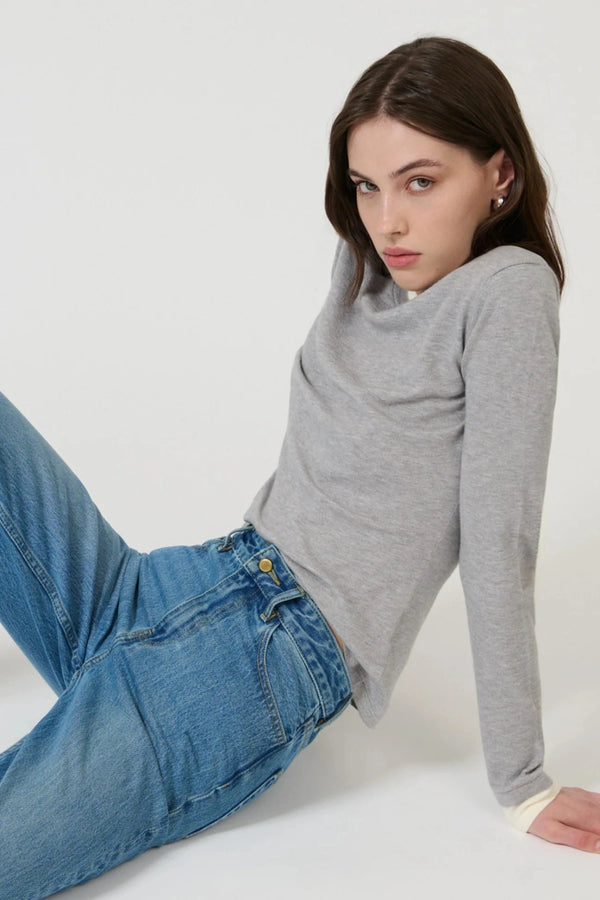 Fina Long Sleeve Top Grey Marle White by Onte, soft knit long sleeve top, perfect for layering or everyday styling
