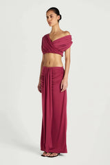 Celia Top Rose Wine by Benni, multiway off shoulder jersey top, perfect for elevated evening styling
