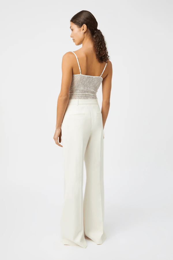 Palisade Pant Off White by Camilla and Marc, high-waisted flared pant with slant pockets and an extended waistband for sleek, structured elegance.