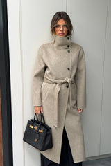 Ella Squire Funnel Neck Oversized Coat Oat Marle