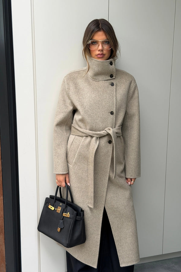 Ella Squire Funnel Neck Oversized Coat Oat Marle