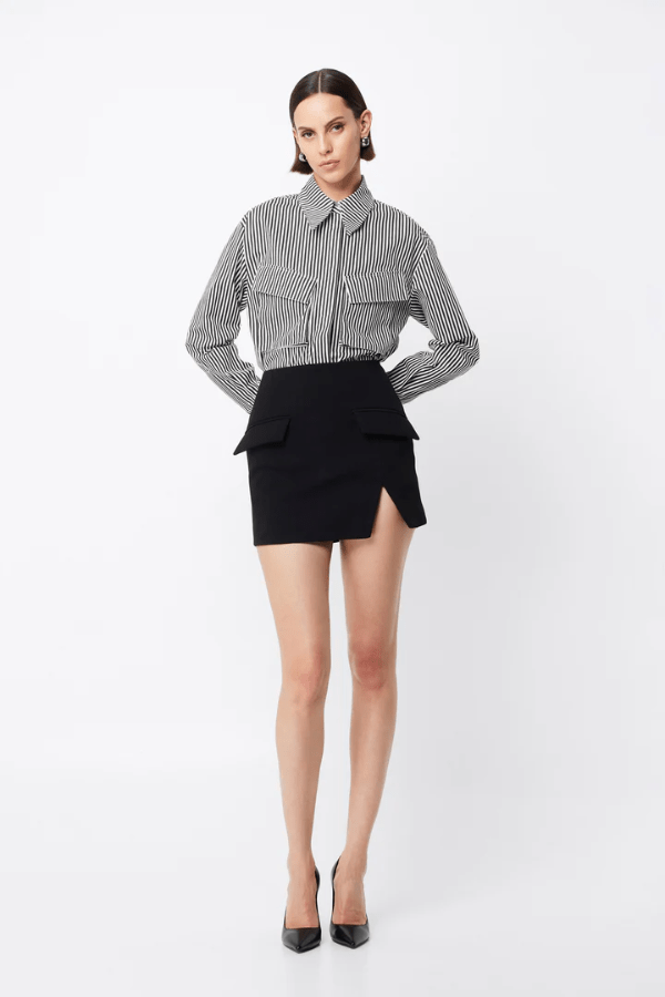 Mossman | Tudor Shirt Black/White Stripe | Girls with Gems