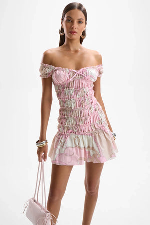Lolita Mini Dress Deco Pink by Cin Cin, embroidered cotton mini dress, perfect for playful summer getaways