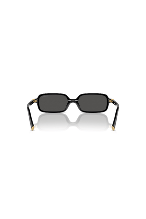 MU 11ZS Black W/Dark Grey by Miu Miu, polished black acetate rectangular frames with dark grey lenses, perfect for elegant, low-key statement looks.