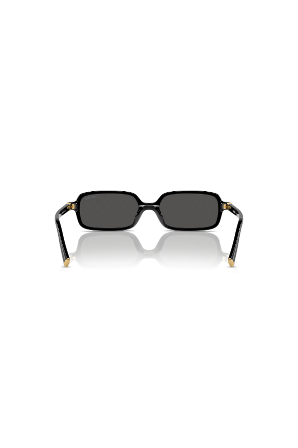 MU 11ZS Black W/Dark Grey by Miu Miu, polished black acetate rectangular frames with dark grey lenses, perfect for elegant, low-key statement looks.