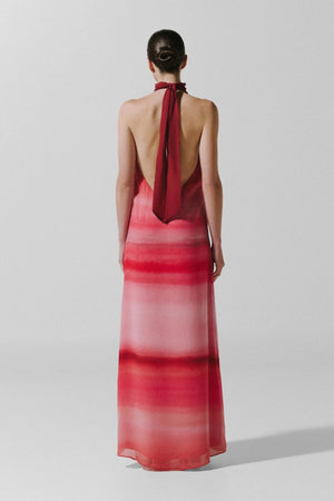 Magia Salvaje Maxi Dress Flor de Cantuta by Baobab, halter chiffon dress with cutouts, perfect for resort or event styling