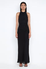 Jasmin Halter Dress Lemon Sorbet by Bec + Bridge, halter maxi dress with low back, perfect for weddings or evening styling
