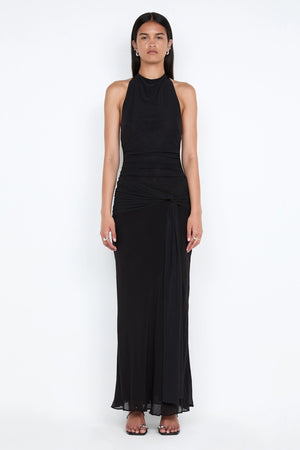 Jasmin Halter Dress Lemon Sorbet by Bec + Bridge, halter maxi dress with low back, perfect for weddings or evening styling