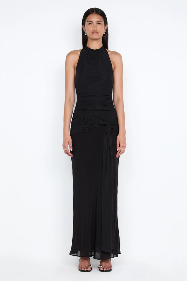 Jasmin Halter Dress Lemon Sorbet by Bec + Bridge, halter maxi dress with low back, perfect for weddings or evening styling