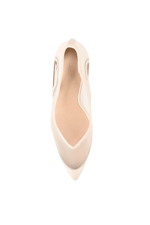 Catherine Heel Ivory by Lana Wilkinson — Elegant ivory mesh pump with leather trim and 10.5cm stiletto heel. Perfect for weddings and special occasions.