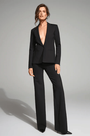 Neoprene Wide Leg Pant Black by Commando, luxury Italian neoprene with smoothing waistband, light compression, and flared silhouette for casual or polished looks.