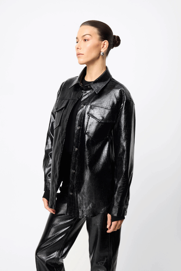 Salt Water Shirt Croc by Mossman — Bold faux croc leather shirt with tailored collar, front pockets, snap closure, and relaxed fit. Perfect for edgy, polished looks.