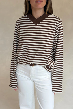 Millie Relaxed Long Sleeve Tee Chocolate Stripe
