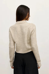 Claudia V Knit Urchin by Bayse – fitted wool blend knit with crossover V neckline and brushed texture.