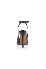 Goldie Sandal Black Leather by Lana Wilkinson, textured leather stiletto sandal, perfect for elevated evening and occasion wear.
