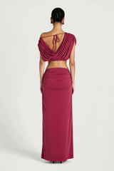Celia Maxi Skirt Rose Wine by Benni, stretch jersey maxi skirt, perfect for elevated evening or event styling