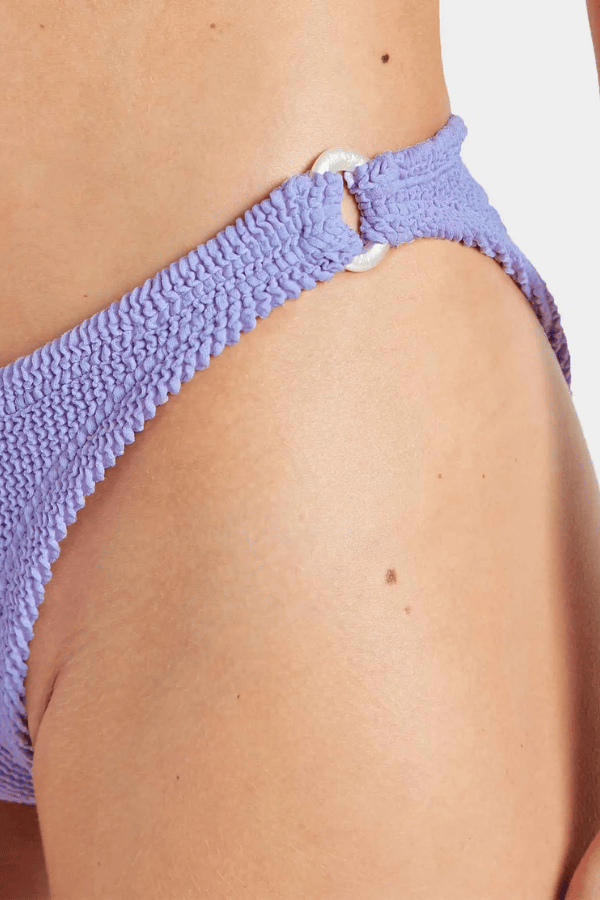 Misty Bikini Lilac by Hunza G – Sculpting one-size bikini with skinny straps, pearly hoops, and medium bust support