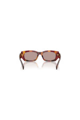 PR B05S Poppy Tortoise Sunglasses by Prada, bold rectangular shades with light purple lenses for a sophisticated statement.