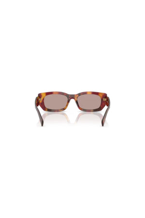 PR B05S Poppy Tortoise Sunglasses by Prada, bold rectangular shades with light purple lenses for a sophisticated statement.