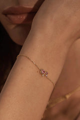 Awaken Love Bracelet by By Charlotte – 18k gold vermeil bracelet with pink cubic zirconia cluster on adjustable fine chain.