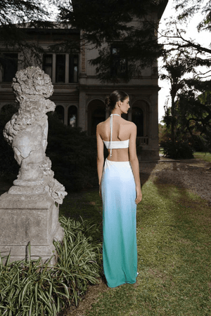 Nao Maxi Dress Ripe by Baobab – A trendy, elegant maxi with halter neck, sleek cutouts, ruched detailing, and side slit, perfect for special occasions.