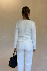 Kai Cardigan White by Sneaky Link, fluffy button up knit cardigan, perfect for cozy everyday winter outfits