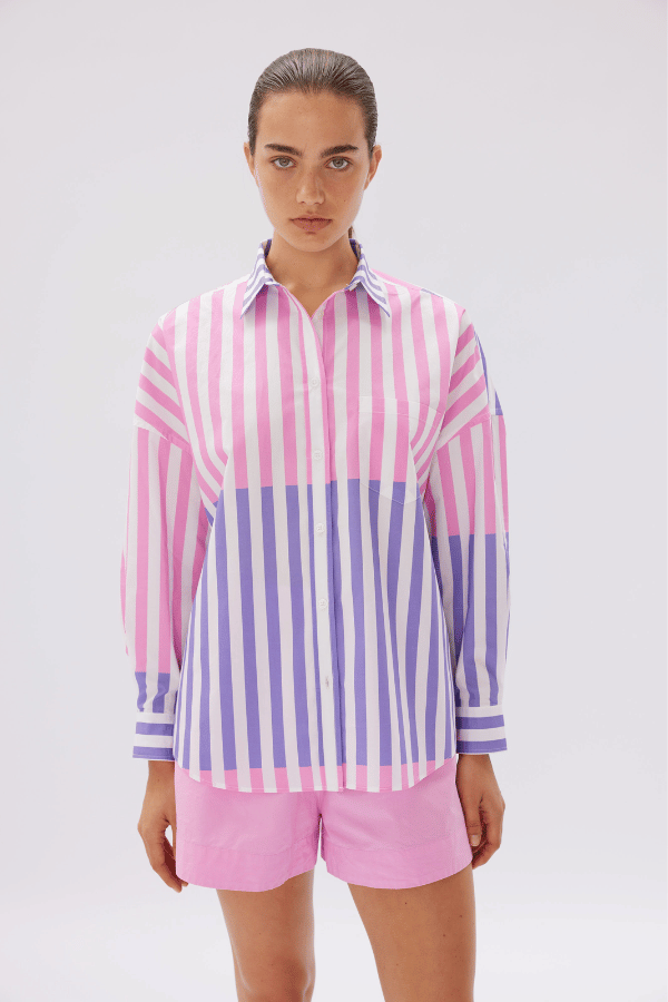 LMND | Chiara Shirt Combination Stripe Uva/Bubble Gum | Girls With Gems