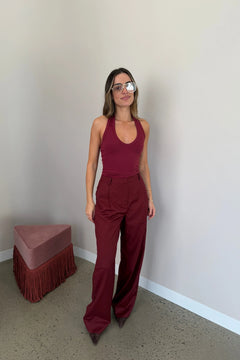 Alexa Tailored Suit Pant Burgundy by Sneaky Link, wide leg tailored pants for polished office or evening looks