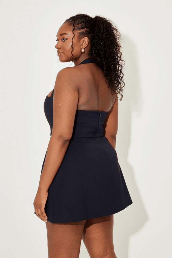 The Ultimate Muse Structured Mini Dress Navy by Odd Muse – Elegant halter mini with cinched waist and structured skirt for timeless resort style.