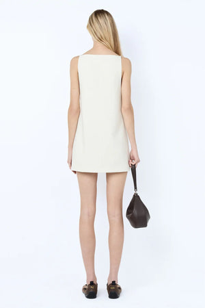 Devyn Mini Dress by Bec + Bridge — cream suiting mini with A-line silhouette, side keyhole cutout and clear bead detailing.4