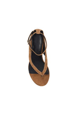 Hazel Sandal Brown Suede by Lana Wilkinson, suede heeled sandal with fluted heel, perfect for day to night styling.